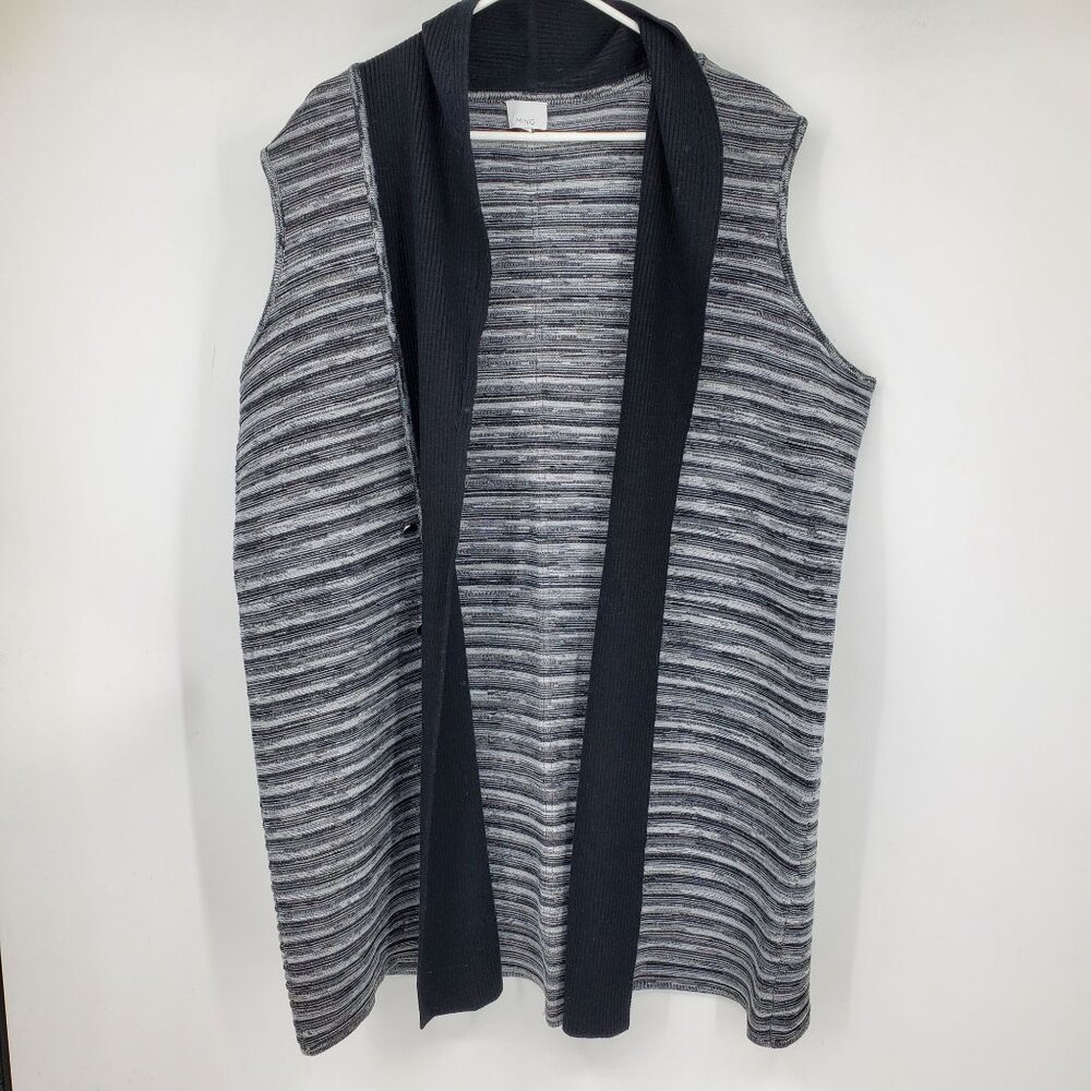 Ming Women's Open Front Sleeveless Knit Black Grey‎ Sweater Vest Size XL